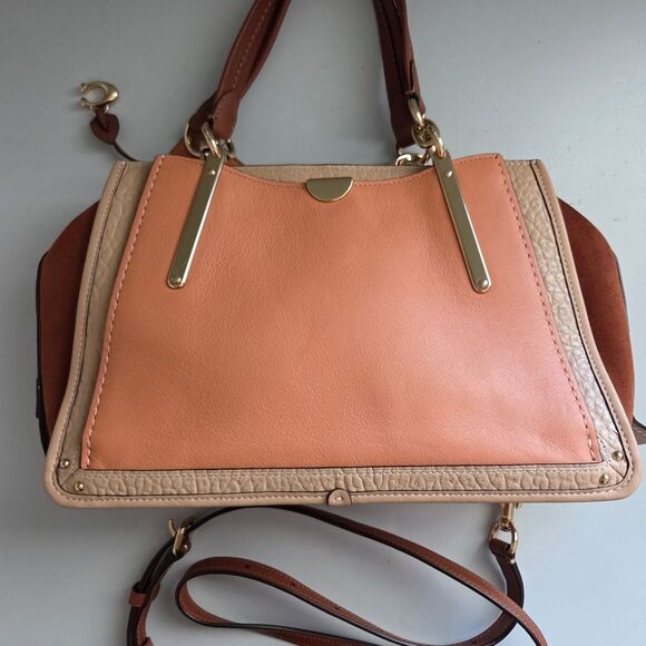 🍁Coach Suede Leather Colorblock Dreamer Satchel Crossbody Bag In Sunrise - Picture 12 of 16